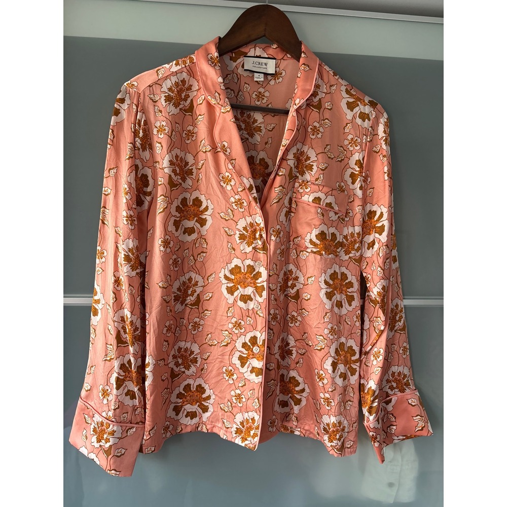 J.Crew Collection Silk Pajama Top Pink Floral Button Down Shirt Climbing Floral